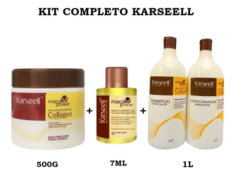 Imagem de Kit Karseell Máscara + 1 Shampoo + 1 Condicionador + Òleo 7 Ml