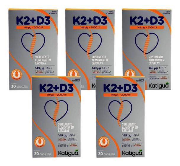Imagem de Kit Katigua K2 + D3 Com 5 Caixas De 30 Cápsulas Cada