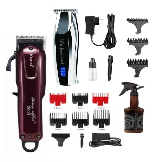 Imagem de Kit kemei 2 Maquinas Potentes Elétricas Recarregáveis Cortar Cabelo Barba Acabamento Barba 