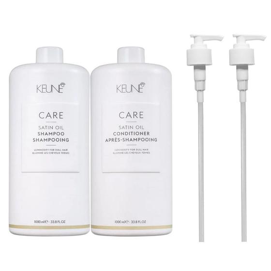 Imagem de Kit Keune Care Satin Oil Shampoo 1000ml e Condicionador 1000ml + Válvulas Pump