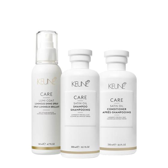 Imagem de Kit Keune Care Satin Oil Shampoo Condicionador e Lumi Coat Finalizador (3 produtos)
