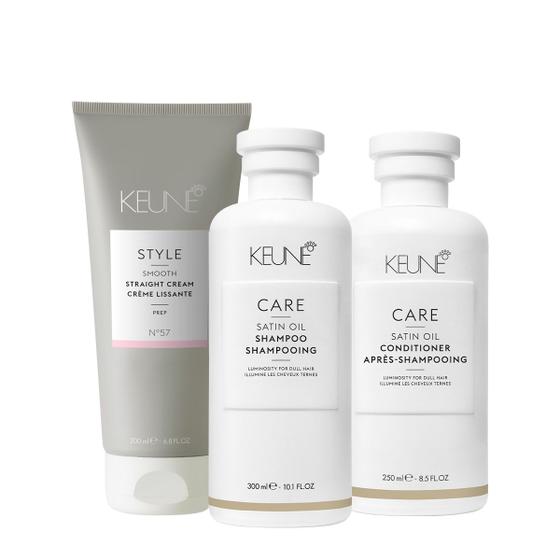 Imagem de Kit Keune Care Satin Shampoo Condicionador e Style Straight Cream Nº57 (3 produtos)