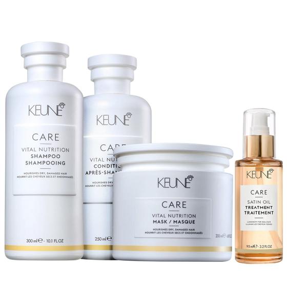 Imagem de Kit Keune Care Vital Nutrition Shampoo 300ml + Condicionador 250ml + Máscara 200ml + Satin Oil 95ml