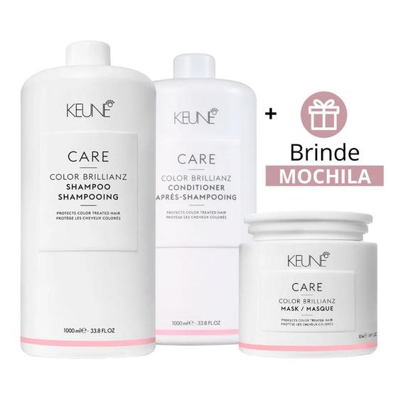 Imagem de Kit Keune Color Brillianz Shampoo 1000ml, Condicionador 1000ml, Máscara 500ml + Mochila