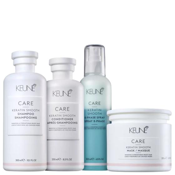 Imagem de Kit Keune Keratin Smooth - Shampoo 300ml + Condicionador 250ml + Leave-In 2-Phase Spray 200ml + Máscara 200g