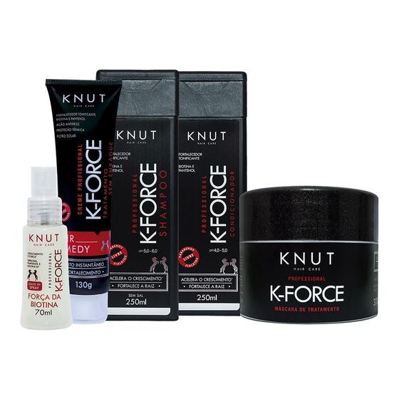 Imagem de Kit KNUT K-FORCE: Shampoo 250ml + Condicionador 250ml + Máscara 300g + Leave-in Spray 70 ml + Hair Remedy 130g