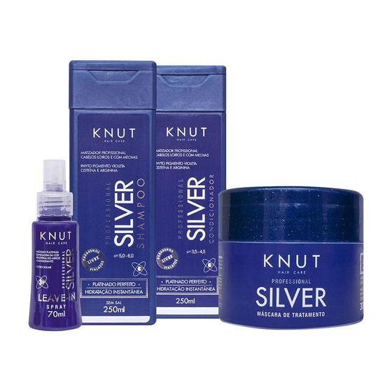 Imagem de Kit KNUT SILVER: Shampoo 250ml + Condicionador 250ml + Máscara 300g + Leave-in Spray 70 ml