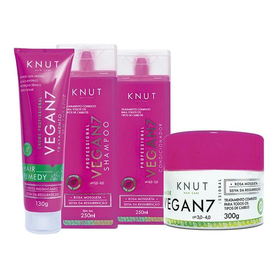 Imagem de Kit KNUT VEGAN 7: Shampoo 250ml + Condicionador 250ml + Máscara 300g + Hair Remedy 130g