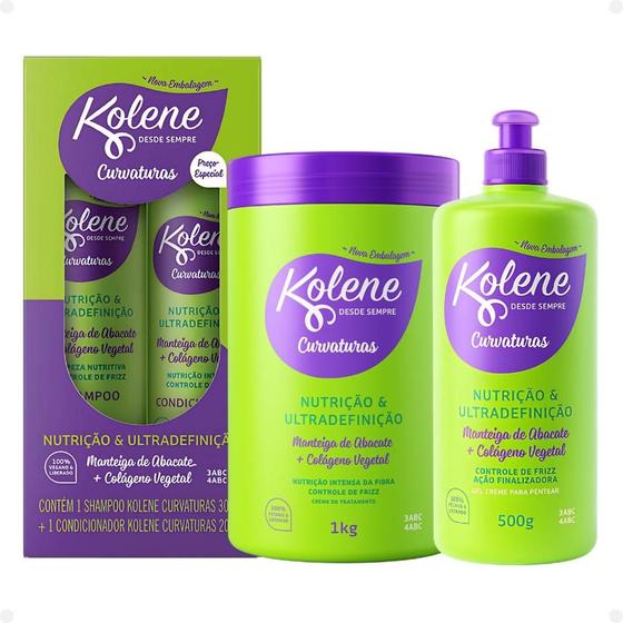 Imagem de Kit Kolene Curvaturas Nutrição e Ultradefinição: Shampoo 300ml e Condicionador 200ml + Creme de Tratamento e Gel Creme 500g