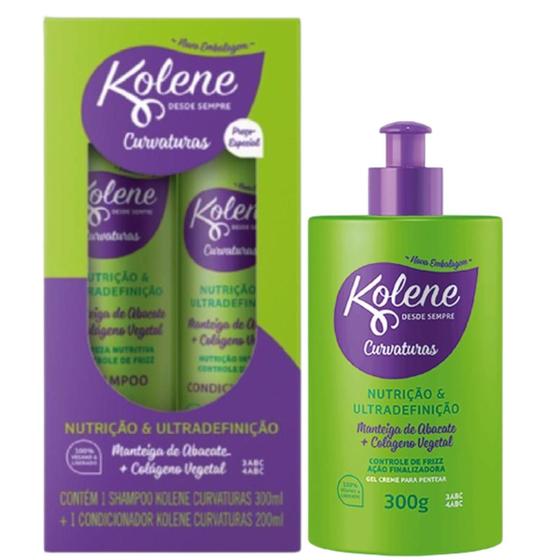 Imagem de Kit Kolene Curvaturas Shampoo e Condicionador + Gel Creme para Pentear