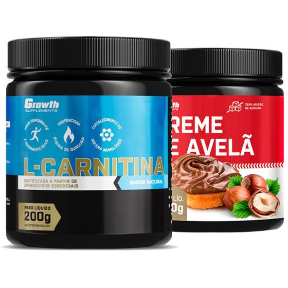 Imagem de Kit L-Carnitina 200g em Pó + Creme Avelã Fit 500g Growth