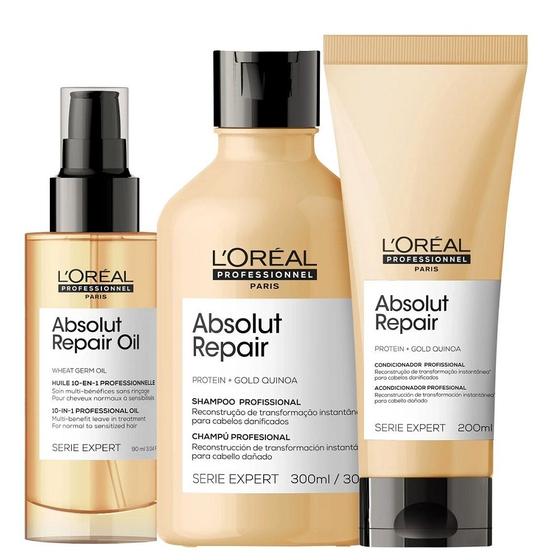 Imagem de Kit L'Oréal Absolut Repair Shampo 300ml + Condicionador 200ml + Óleo 90ml