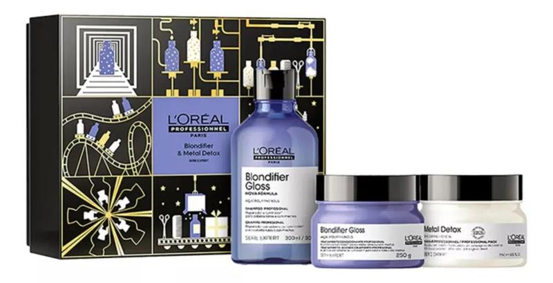 Imagem de Kit L'oréal Blondifier Gloss Shampoo+Máscara+Metal Detox