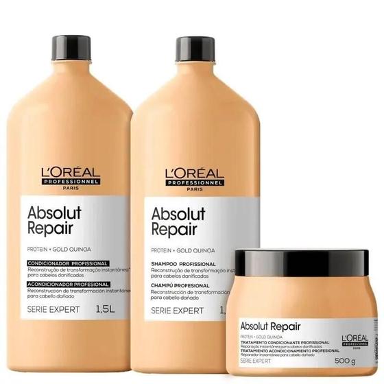 Imagem de Kit L'oreal Gold Quinoa Shampoo, Condicionador e Máscara