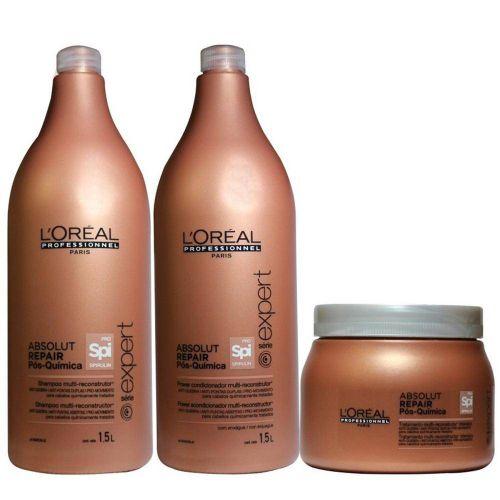 Imagem de Kit l'oreal pós química shampoo e condicionador 1500 ml e máscara 500 gr  recuperação para cabelos com fios