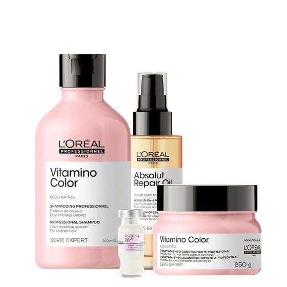 Imagem de Kit L'Oréal Professionel Vitamino Color Absolut Repair Oil e Ampola Capilar (4 produtos)