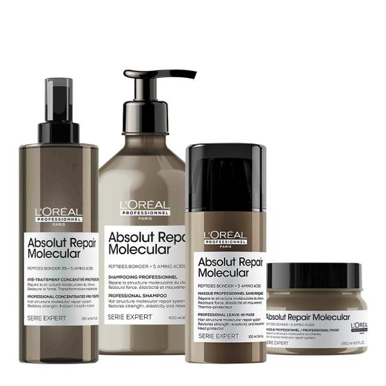 Imagem de Kit L'Oréal Professionnel Absolut Repair Molecular Shampoo Máscara Tratamento Leave-in (4 produtos)