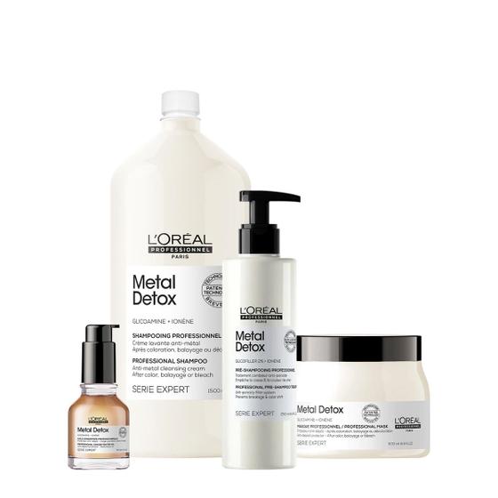 Imagem de Kit L'Oréal Professionnel Metal Detox Pré Shampoo G Máscara Shampoo Óleo (4 produtos)