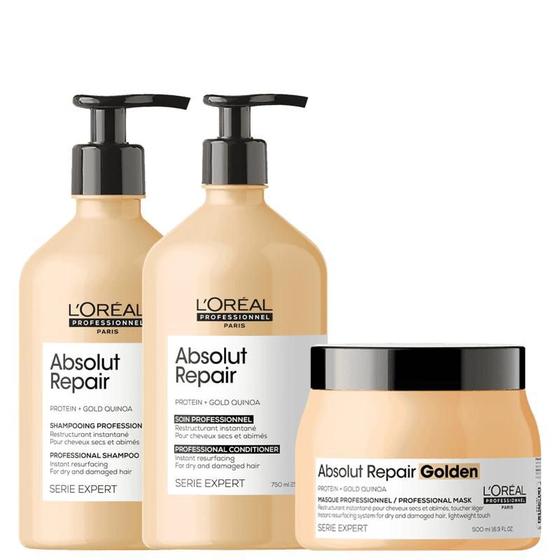 Imagem de Kit L'Oréal Professionnel Serie Expert Absolut Repair Gold Quinoa + Protein Golden Profissional Trio (3 Produtos)