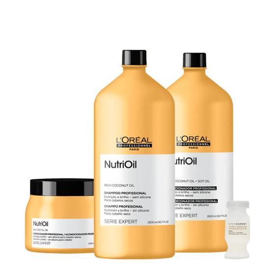 Imagem de Kit L'Oréal Professionnel Serie Expert NutriOil Shampoo Condicionador Litro Máscara e Ampola (4 produtos)