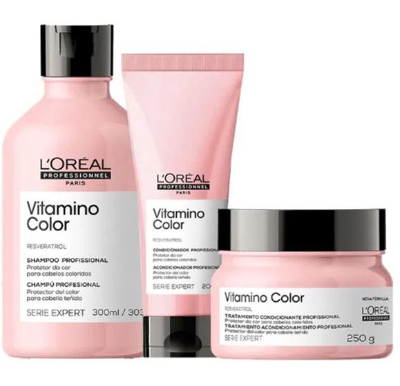 Imagem de Kit L'Oréal Professionnel Vitamino Color Shampoo 300ml+ Condicionador 200ml+ Máscara 250g