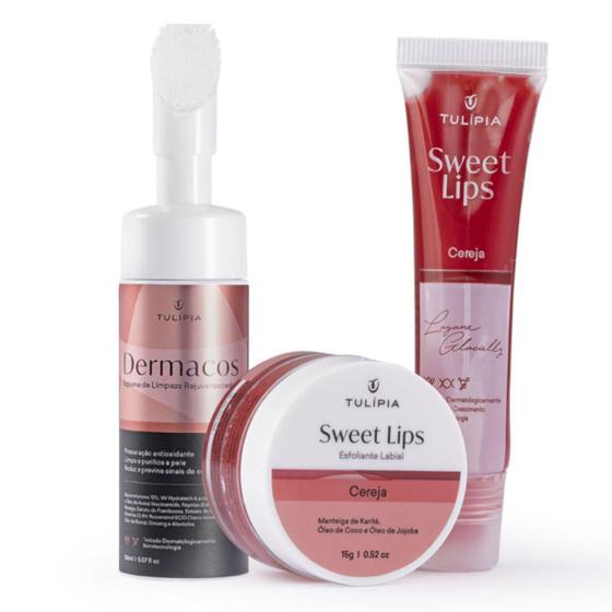 Imagem de Kit Labial Hidragloss Espuma Esfoliante Gloss Tulípia Cereja