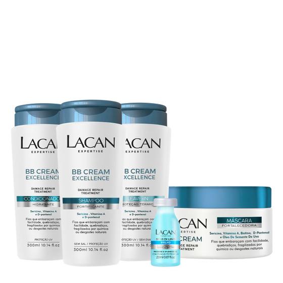 Imagem de Kit Lacan BB Cream Excellence Shampoo Condicionador Máscara Leave-in e Ampola (5 Produtos)