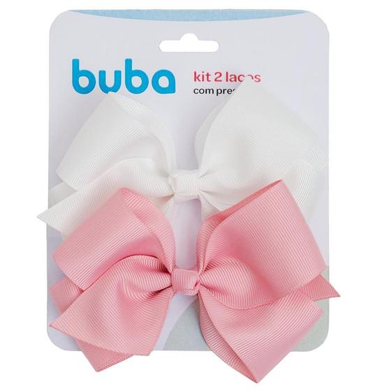 Imagem de Kit Laços Infantil Branco E Rosa Com Presilha 2Un 15314 Buba