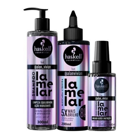 Imagem de Kit Lamelar Haskell Shampoo, Máscara Liquida e Óleo Supremo