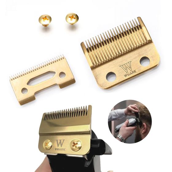 Imagem de Kit Lâmina Profissional para Máquina de Cortar Cabelo Barba Wmark De Aço Reposição Dourado