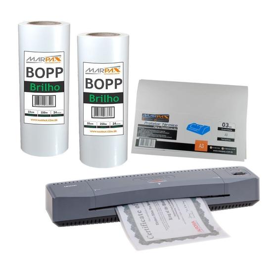 Kit Laminadora Aurora A3 + BOPP A4 + BOPP A3 Brilho Marpax 220V Menor preço em Kit Laminadora Aurora A3 + BOPP A4 + BOPP A3 Brilho Marpax 220V