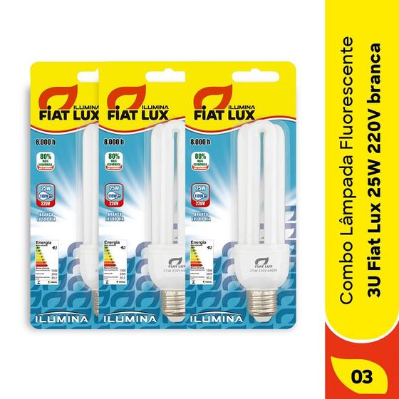 Imagem de Kit lâmpada fluorescente 3u fiat lux 25w 220v branca com 3 unidades