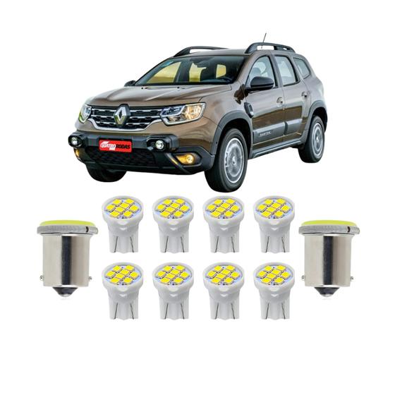 Imagem de Kit Lâmpada Led Renault Duster Teto Ré Placa Farolete Porta Malas Porta Luvas T10 1 polo 1156