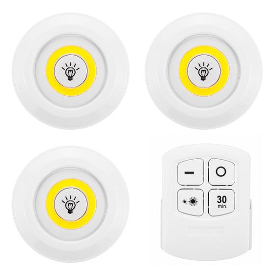 Imagem de Kit Lampada Luminaria Adesivo Sem Fio Controle Remoto 3 Led Cor Branco