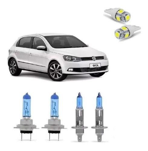 Imagem de Kit Lampada Super Branca Farol Duplo + Led Gol Voyage G7 Vw