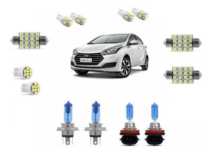 Imagem de Kit Lampada Super Branca Farol + Milha E Leds Hyundai Hb20