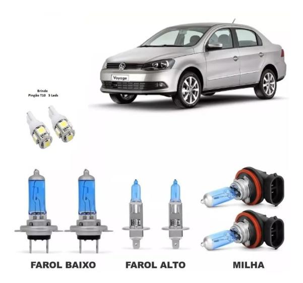 Kit Lampada Super Branca Vw Voyage G6 Farol Alto+baixo+milha Menor preço em Kit Lampada Super Branca Vw Voyage G6 Farol Alto+baixo+milha