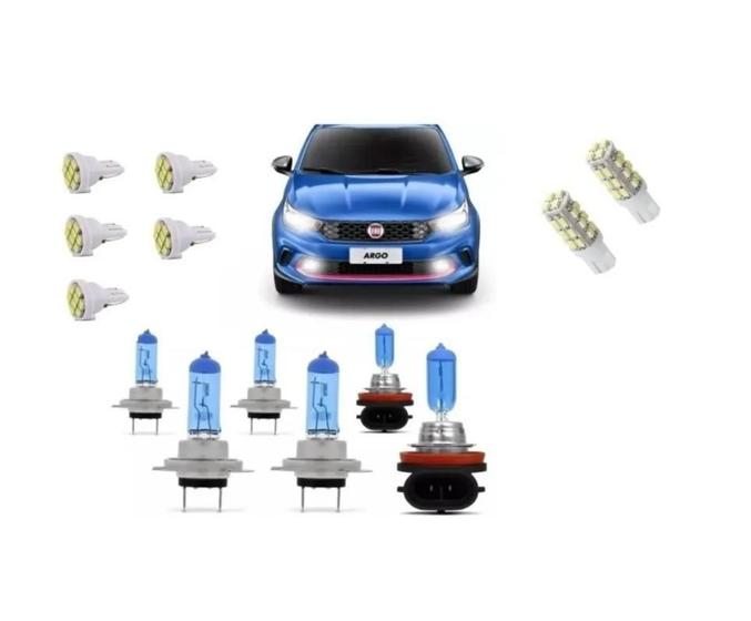 Imagem de Kit Lampadas Farol E Milha Fiat Argo 2017 2019 Super Brancas