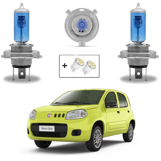 Imagem de Kit Lâmpadas Halógena Super Branca H4 Farol Alto e Baixo Fiat Uno 2011 2012 2013 2014