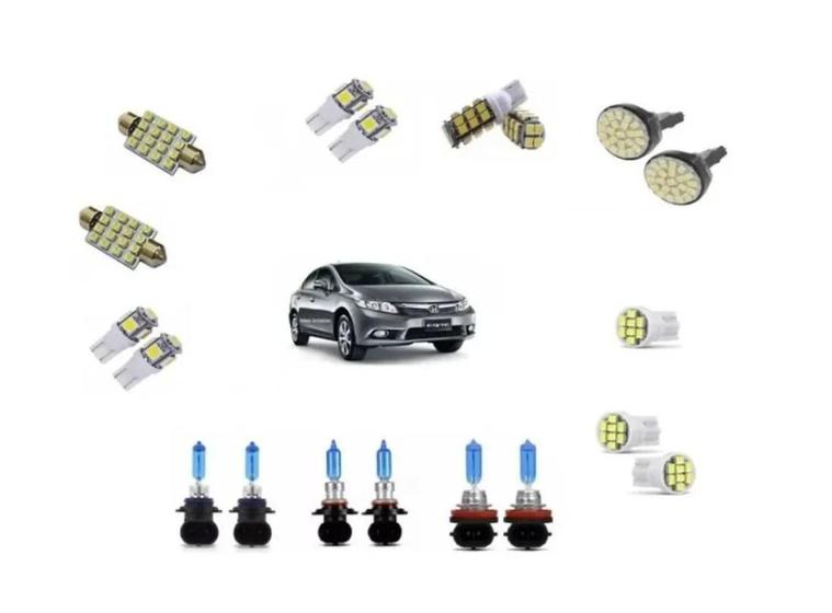 Imagem de Kit Lampadas Super Branca Farol/Milha + Led Civic 2013/2014