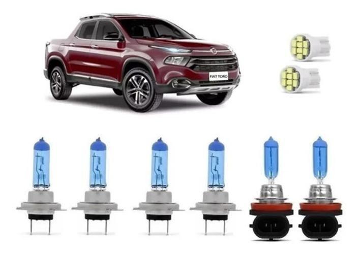 Imagem de Kit Lampadas Super Branca Farol/ Milha + T10 Led Fiat Toro