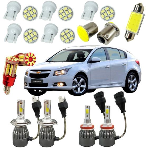 Imagem de Kit Lâmpadas Ultra Led H4 H8 Com Cooler Farol Alto Baixo Milha e Leds Cob Pingão Torpedo Luz Ré Placa Chevrolet Cruze