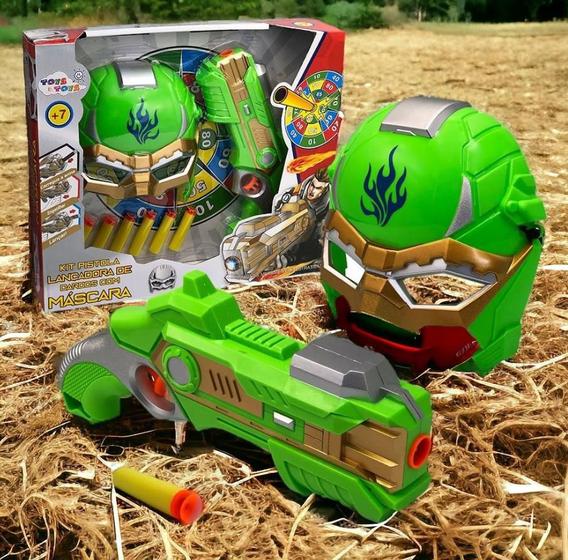 Imagem de Kit Lançadora Dardos com Máscara - Verde Brinquedo Crianças Infantil