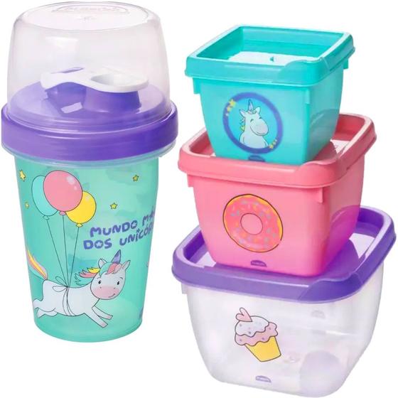 Imagem de Kit Lanche Escolar Infantil Unicórnio C/ Garrafinha 320ml