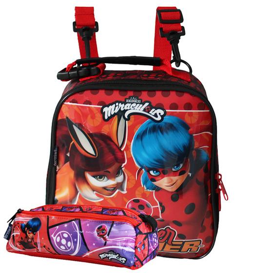 Imagem de Kit Lancheira Térmica Com Estojo Escolar Ladybug Miraculous