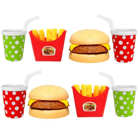 Imagem de Kit Lanchonete Comidinha Combo X-burguer Batatinha Refrigerante de Brinquedo 8 pçs