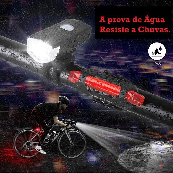 Imagem de Kit Lanterna E Farol Bicicleta Recarregável, Conjunto de Luzes Led Para Bike Resistente a Água vários modos de luz (cabo USB incluso)