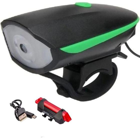 Imagem de Kit Lanterna/Farol/Buzina para Bike Led Usb Verde - Quanhe