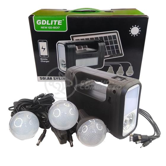 Imagem de Kit Lanterna Placa Solar Carregador Portatil Energia Emergência Painel Lampadas Acampamento Camping