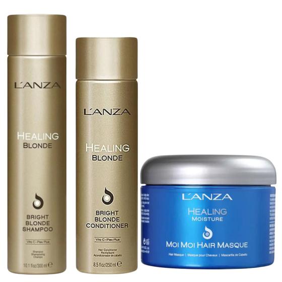 Imagem de Kit LAnza Healing Blonde Shampoo, Cond e Máscara Moi Moi